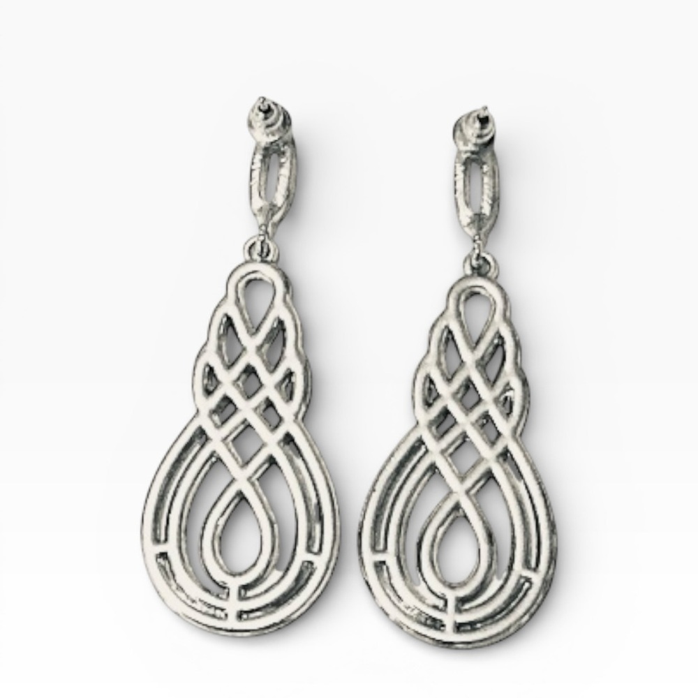 David Tutera Juliana Bridal Earrings in Silver with Pave Set Scroll Design - Picture 3 of 3